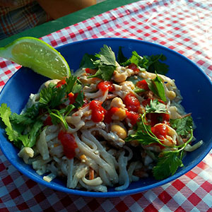 camping meal - bowl of noodles